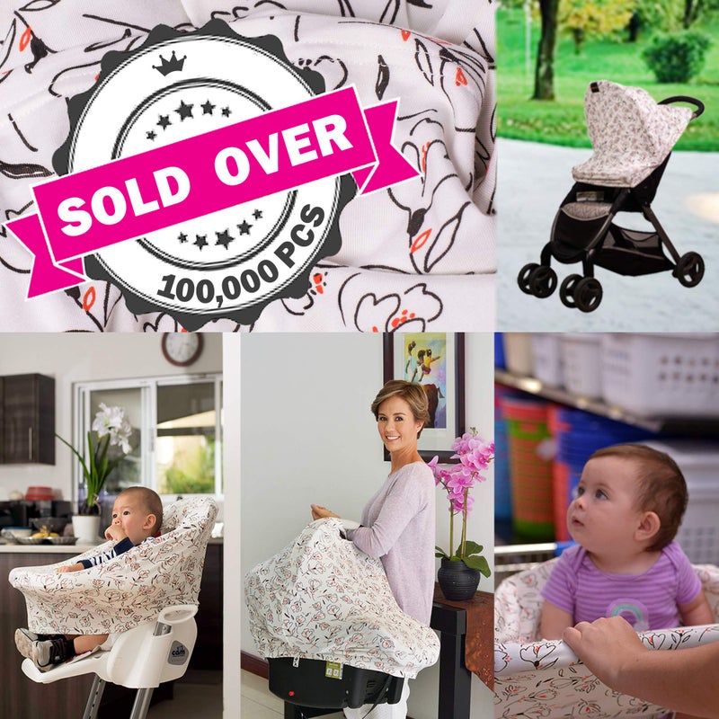 Lilmonki Nursing Scarf Multi-Use - Breathable Car Seat, Stroller, and Cart Cover for Babies - Colorful Tulip Print - Bandana Bib, Pouch & Nursing Pads Included - Image 4